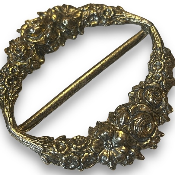 Vintage Art Nouveau Metal Floral Bouquet Rose Sash Buckle main image 7